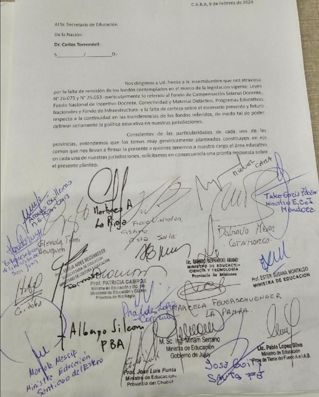 LXS MINISTRXS DE EDUCACIÓN DE LAS 24 PROVINCIAS EXIGEN AL GOBIERNO NACIONAL UNA RESPUESTA FRENTE A LA FALTA DE ENVÍO DE FONDOS PARA EDUCACIÓN