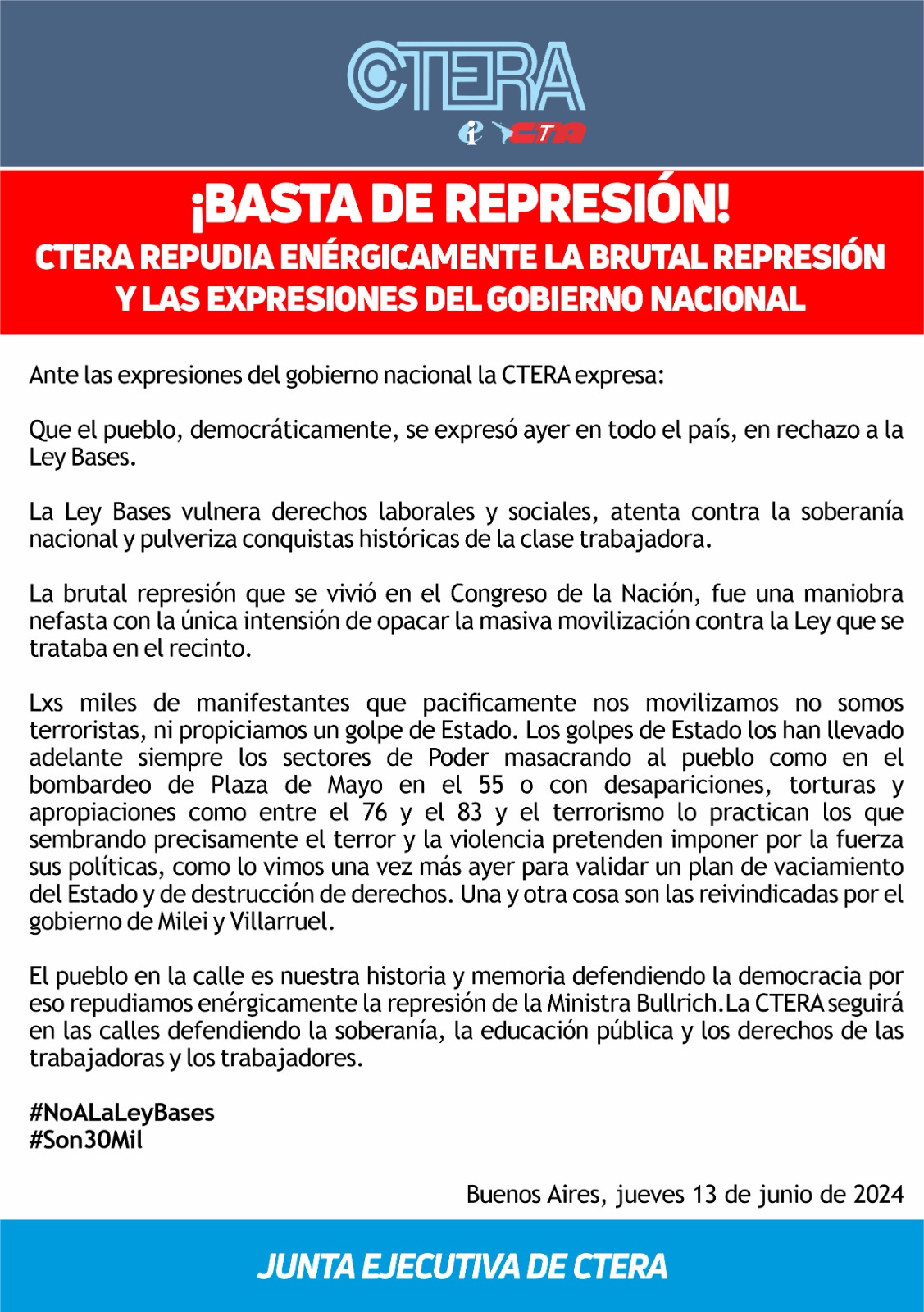 ¡BASTA DE REPRESIÓN!