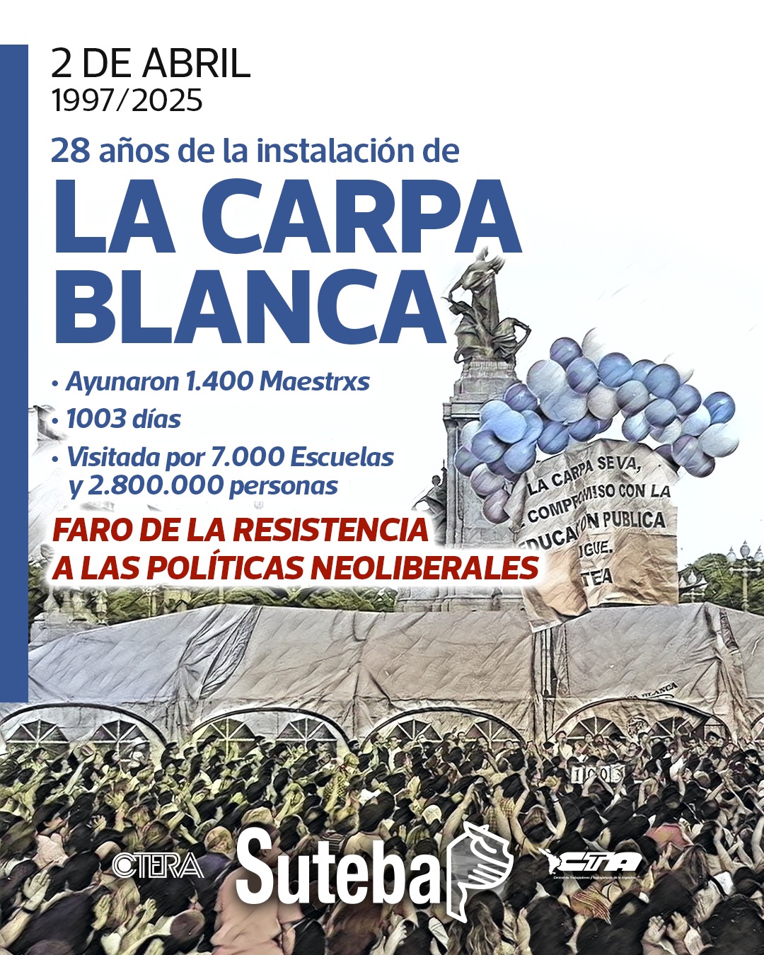 2 DE ABRIL DE 1997: 28 AÑOS DE LA INSTALACIÓN DE LA CARPA BLANCA
