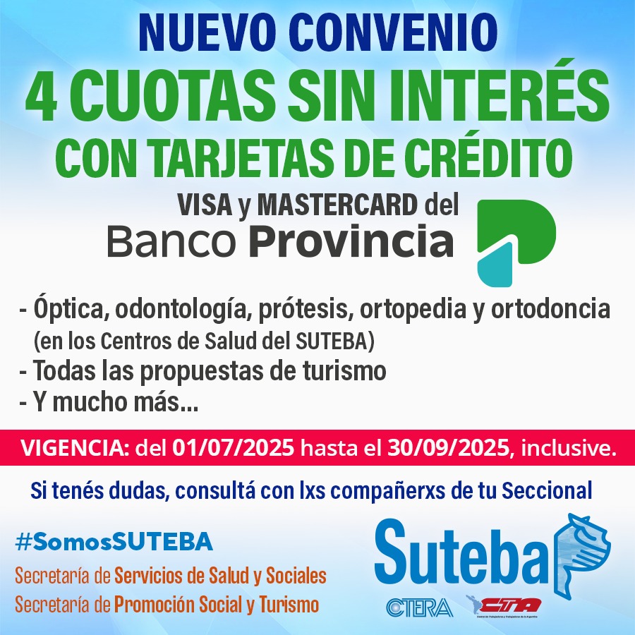 RENOVACIÓN DEL CONVENIO CON BANCO PROVINCIA: PAGOS CON TARJETA EN CUOTAS SIN INTERÉS