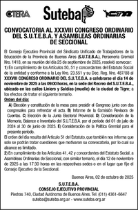 Convocatoria XXXVIII Congreso SUTEBA_2025