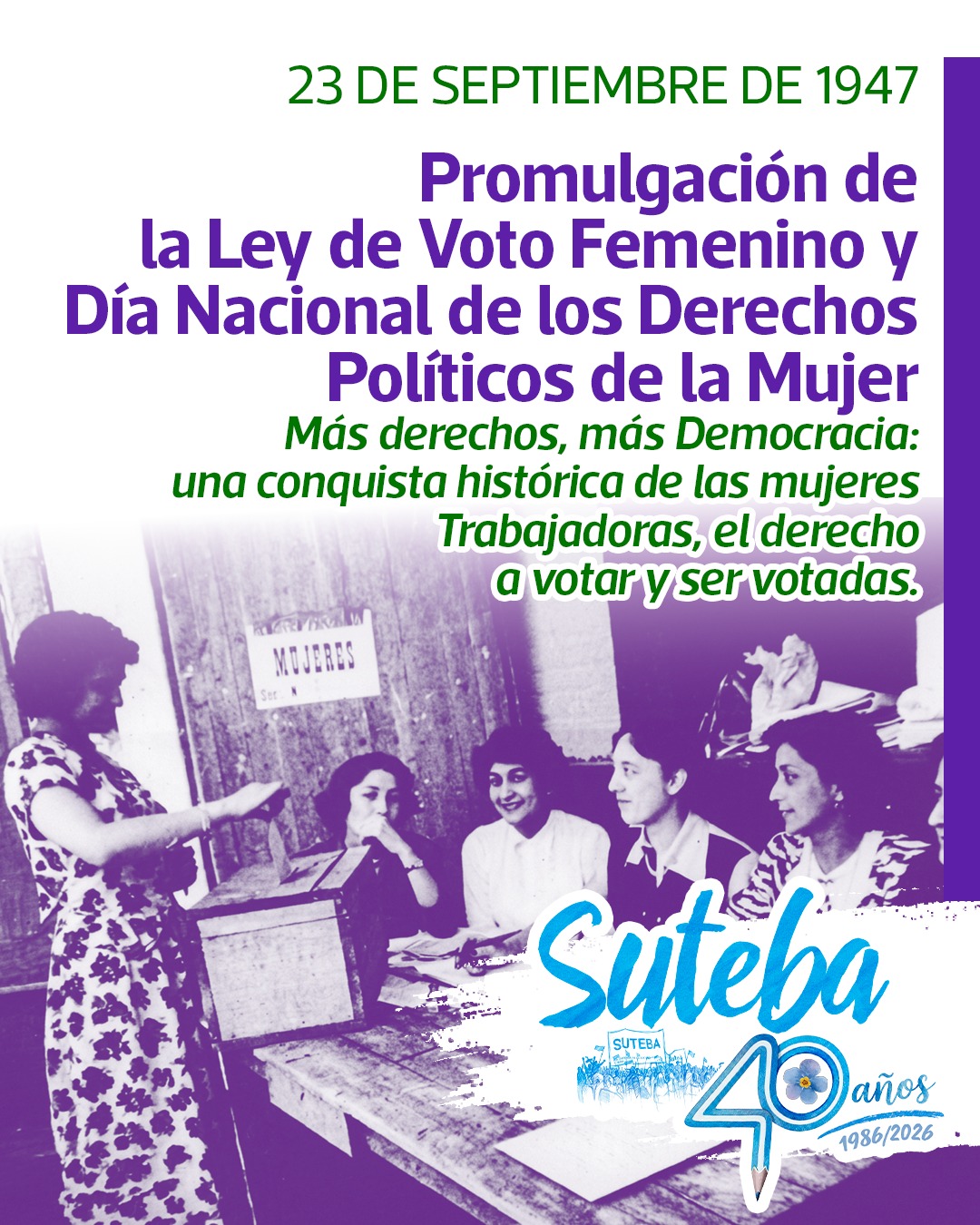 23 DE SEPTIEMBRE: PROMULGACIÓN DE LA LEY DE VOTO FEMENINO Y DÍA NACIONAL DE LOS DERECHOS POLÍTICOS DE LA MUJER