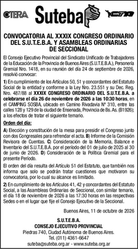 Convocatoria XXXIX Congreso SUTEBA 2026 