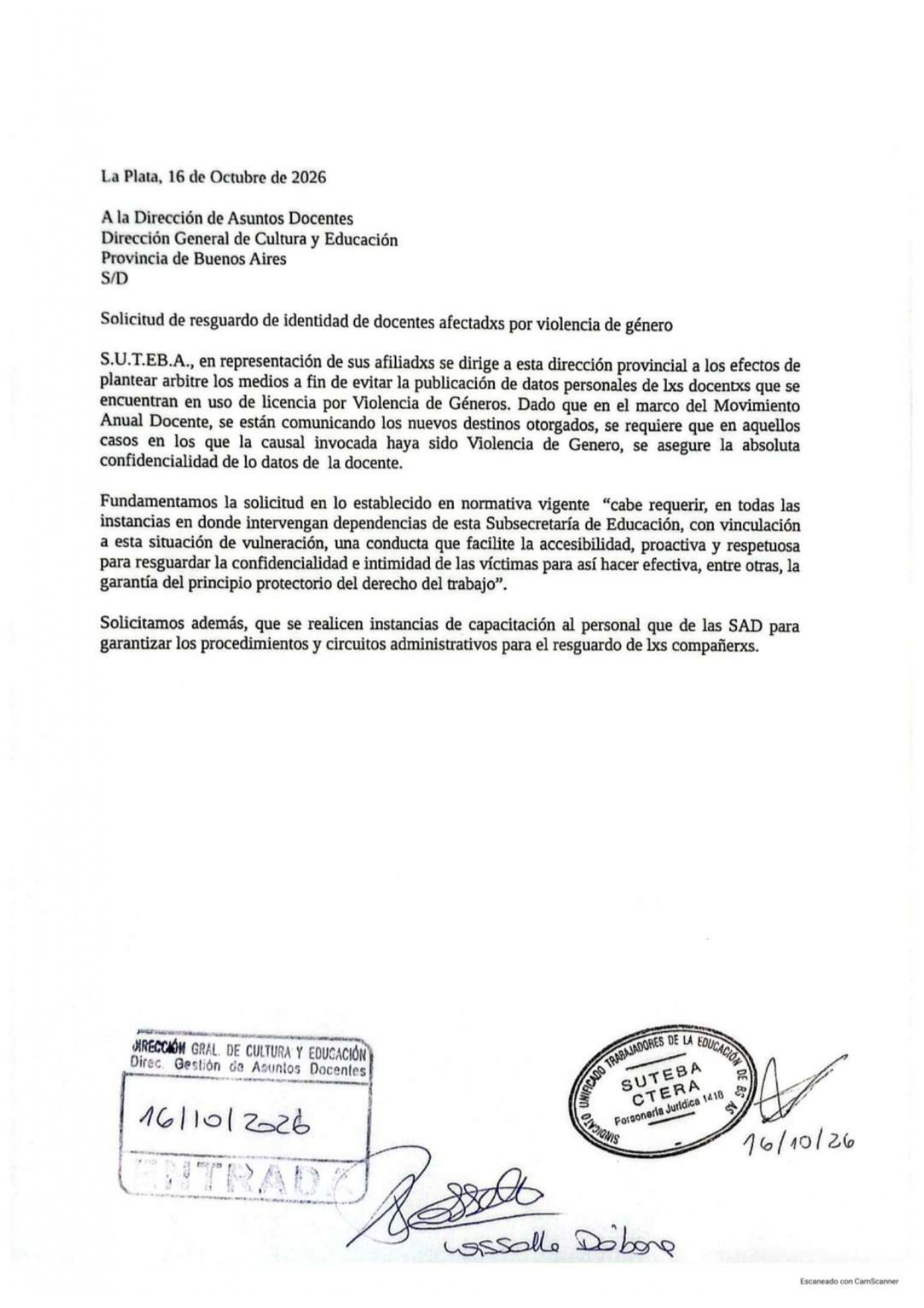 DOCENTES AFECTADXS POR VIOLENCIA DE GÉNERO: SOLICITAMOS RESGUARDO DE IDENTIDAD
