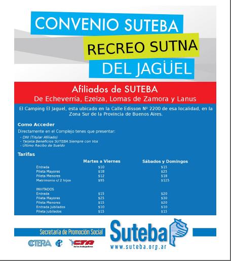 PROMOCIÓN SOCIAL: NUEVO CONVENIO SUTEBA RECREO SUTNA DEL JAGÜEL