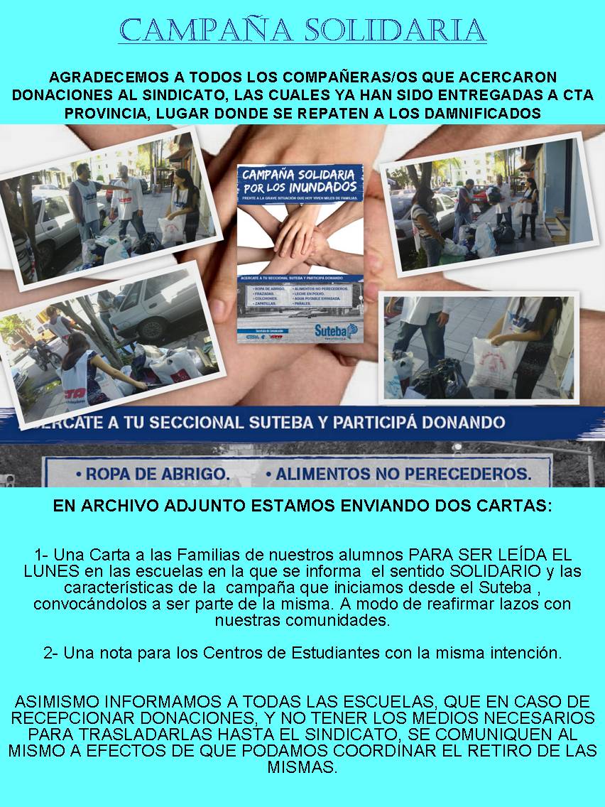 CAMPAÑA SOLIDARIA: AGRADECIMIENTOS