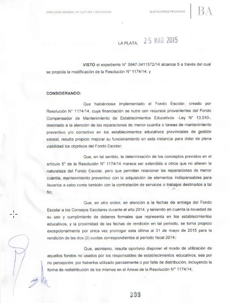 RESOLUCION  MODIFICATORIA DEL FONDO ESCOLAR PROVINCIAL