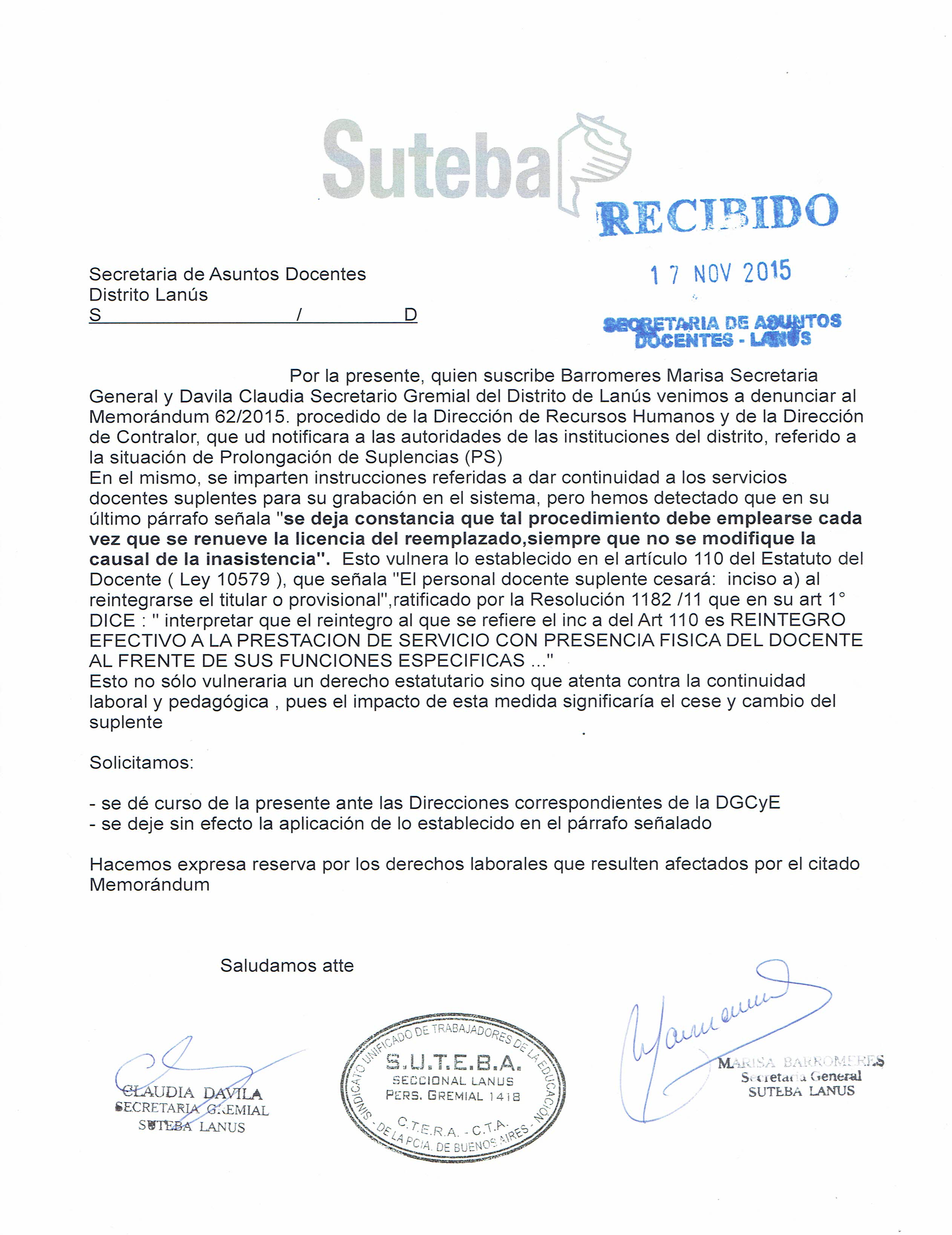 PRESENTACIÓN A LA SAD