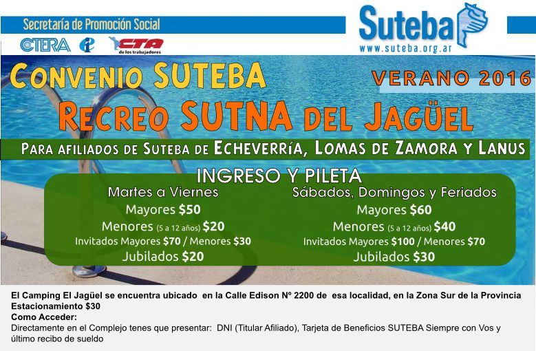 VERANO 2016: CONVENIO SUTEBA SUTNA