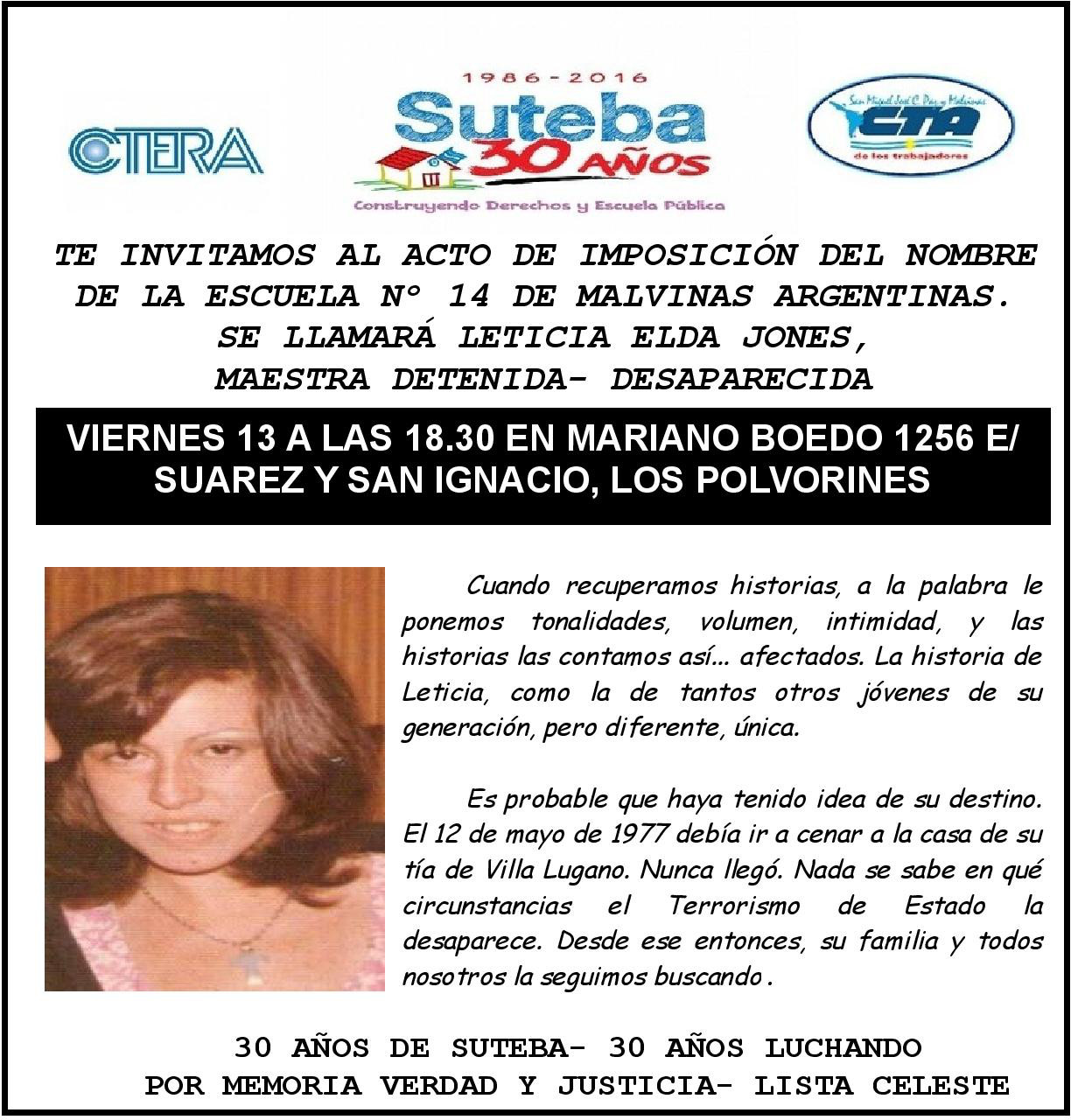 ACTO DE IMPOSICIÓN DEL NOMBRE DE LA ESCUELA N°14 DE MALVINAS ARGENTINAS