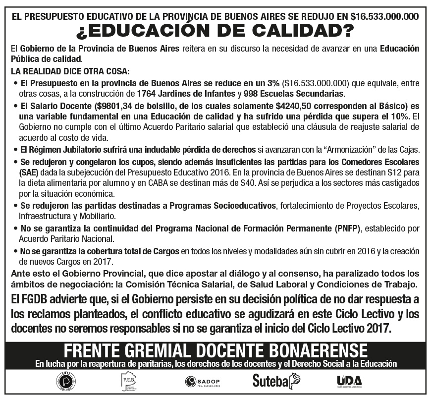 SOLICITADA PUBLICADA POR EL FGDB EL 3/11/2016 EN EL DIARIO "EL DÍA"