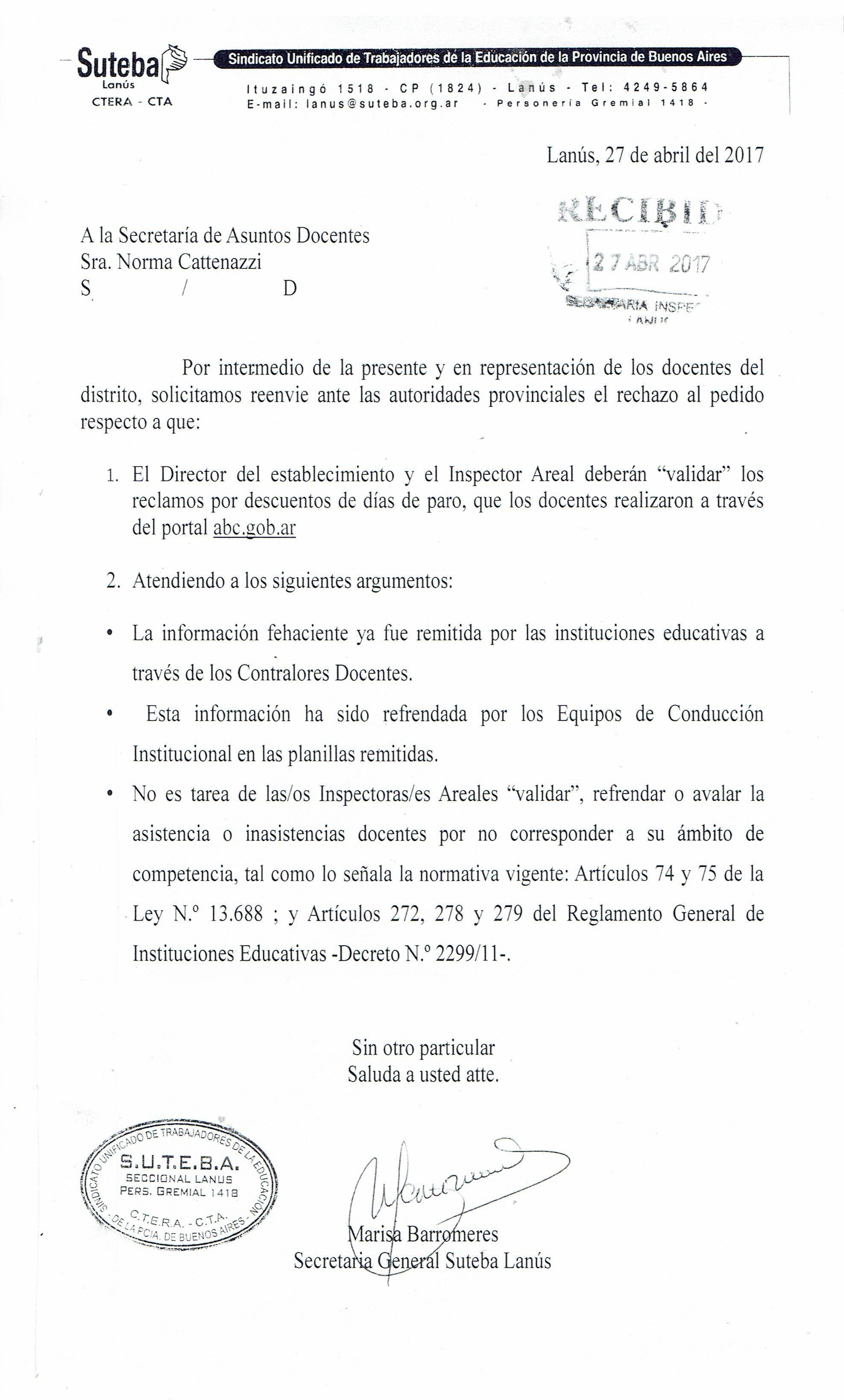 PRESENTACION A LA SAD