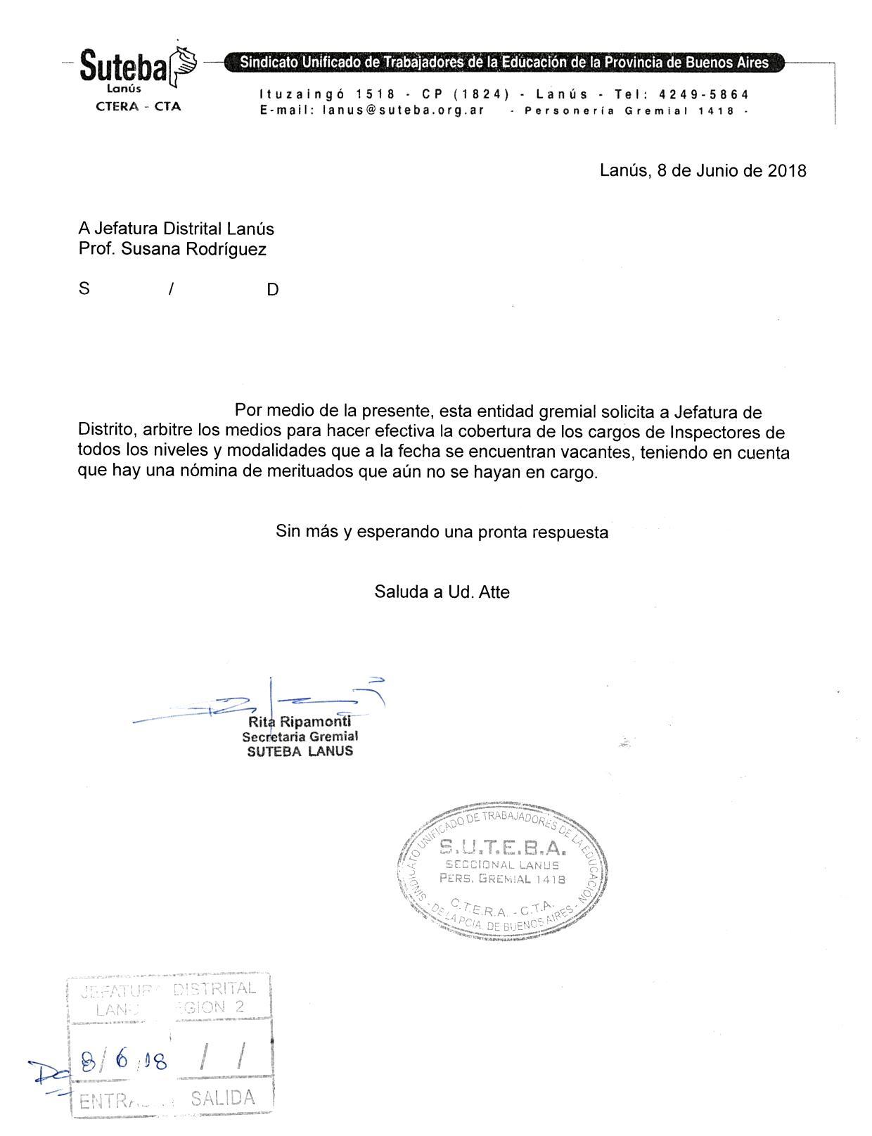 EXIGIMOS LA COBERTURA DE LOS CARGOS DE INSPECTORES