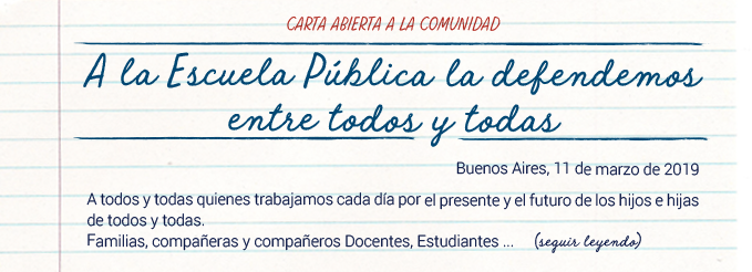 CARTA LEÍDA EN ESCUELAS QUE HOY COMENZARON EL CICLO LECTIVO
