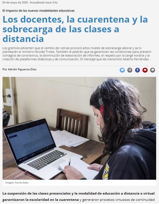 LOS DOCENTES, LA CUARENTENA Y LA SOBRECARGA DE LAS CLASES A DISTANCIA