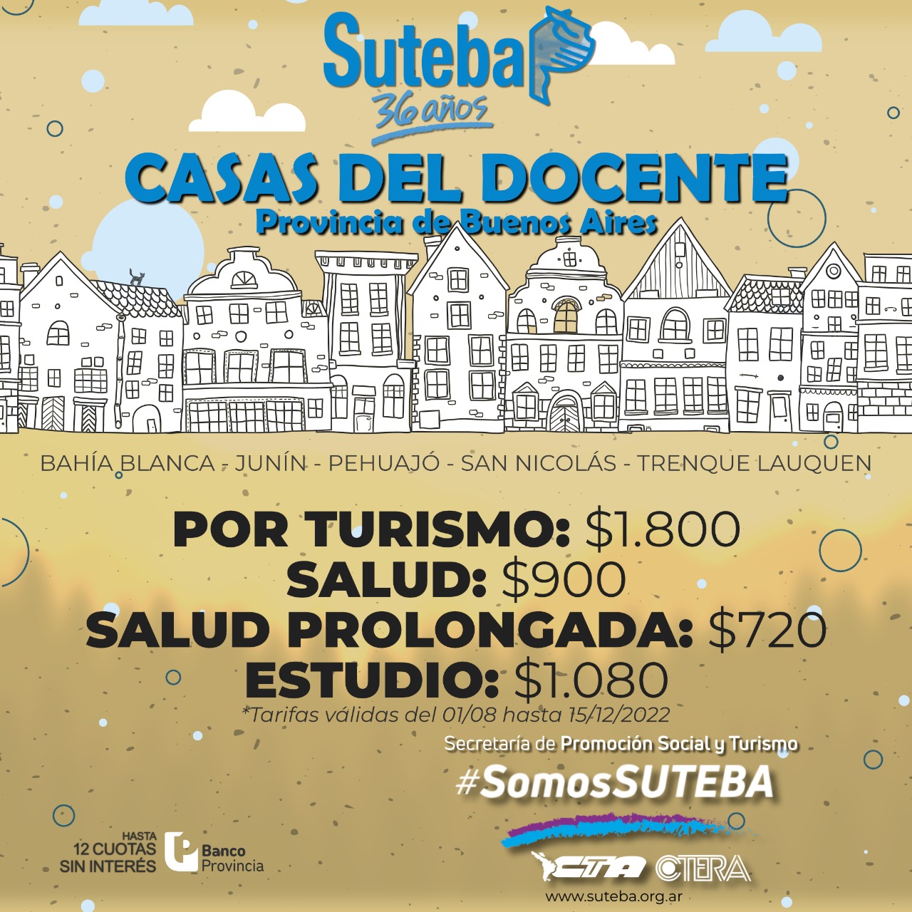 CASAS DEL DOCENTE: TARIFAS 2022